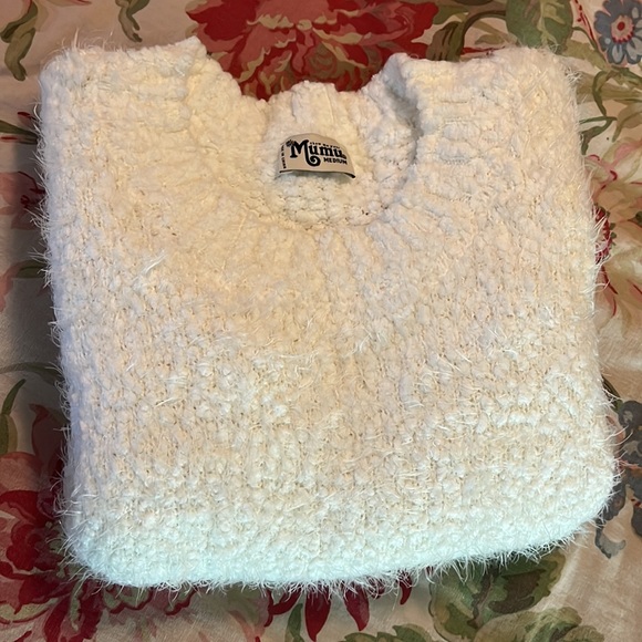 SHOW ME YOUR MUMU Size Medium Fuzzy Crop Varsity Sweater Nubby Ecru Ivory Soft - Picture 14 of 16